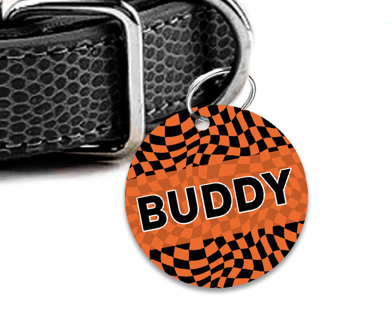 Pet ID Tag | Halloween Spooky Checkers